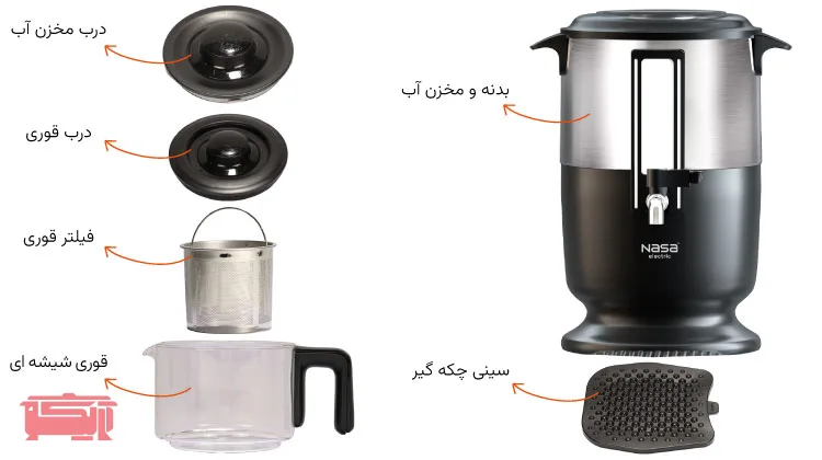 راهنمای معرفی قطعات سماور برقی ناساالکتریک مدل NS_524